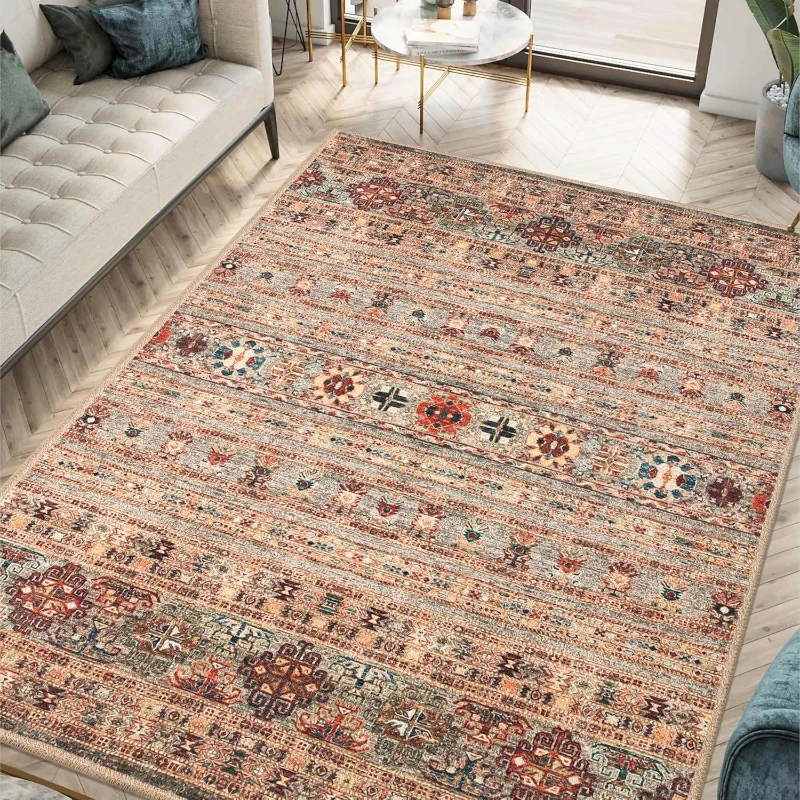Bild 4: Wohnzimmerteppich im böhmischen Stil, große Fläche, geometrisches Muster, Schlafzimmerteppiche, ethnische Elemente, leichte Luxus-Couchtischmatten, Tapis