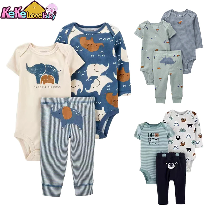 Ropa de primavera para bebé, traje infantil de dibujos animados, mono de algodón, pantalones superiores, Animal 3 piezas, conjunto de ropa para niño