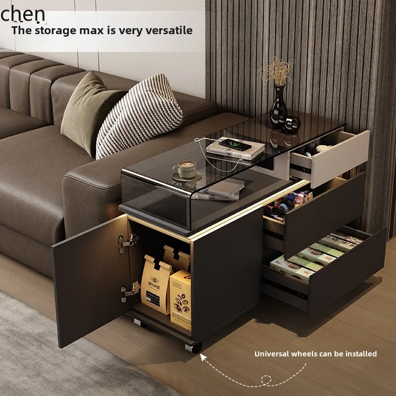 HXL – armoire d'appoint de canapé légère et créative, table d'appoint de luxe haut de gamme, petite table basse mobile en verre avec