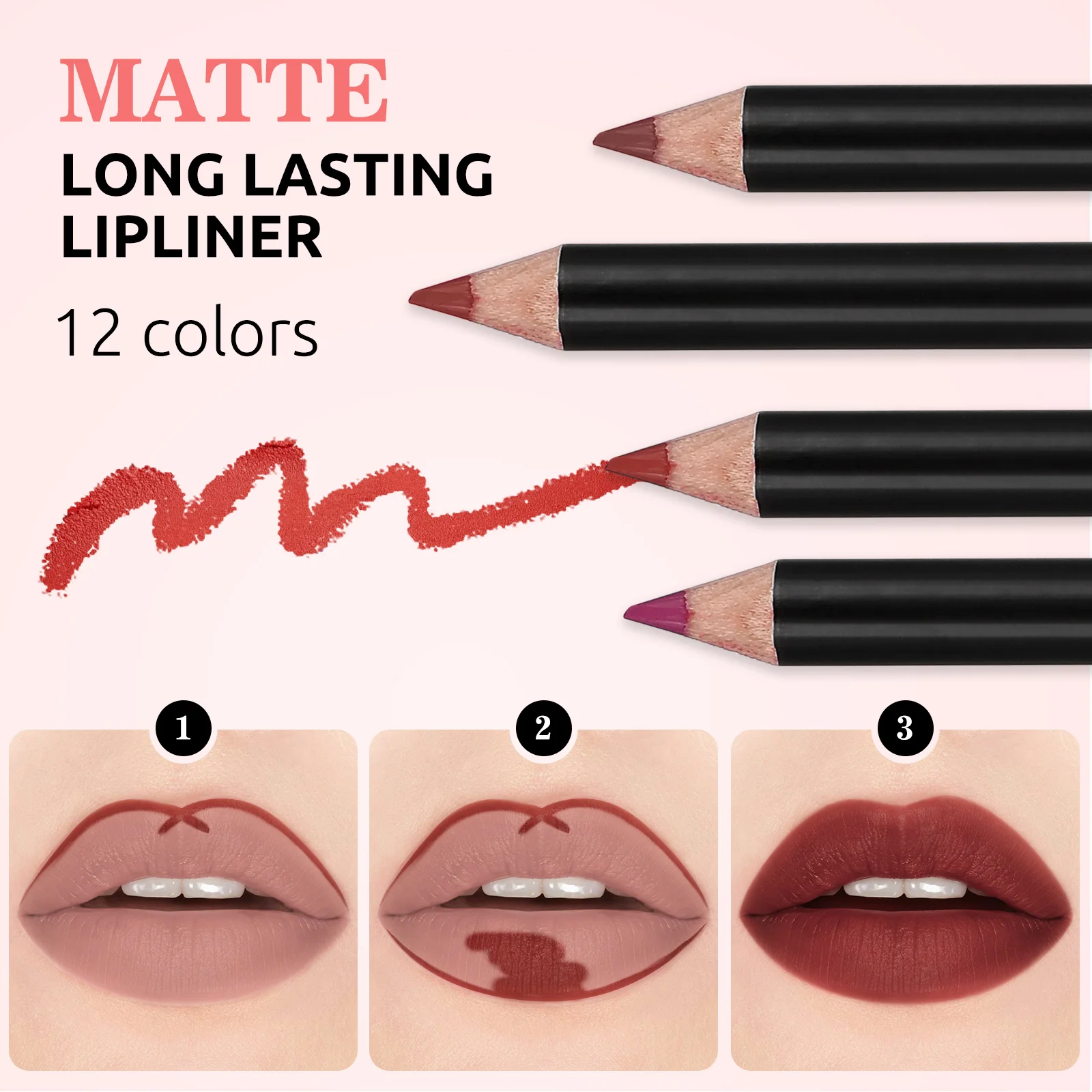 Zestaw kredek do ust Matte Lip Liner Pencil Set 2-w-1 Matte Make Up Lip Liner Pencils 12Pcs 12 Colors Lip Pencil Makeup Gift