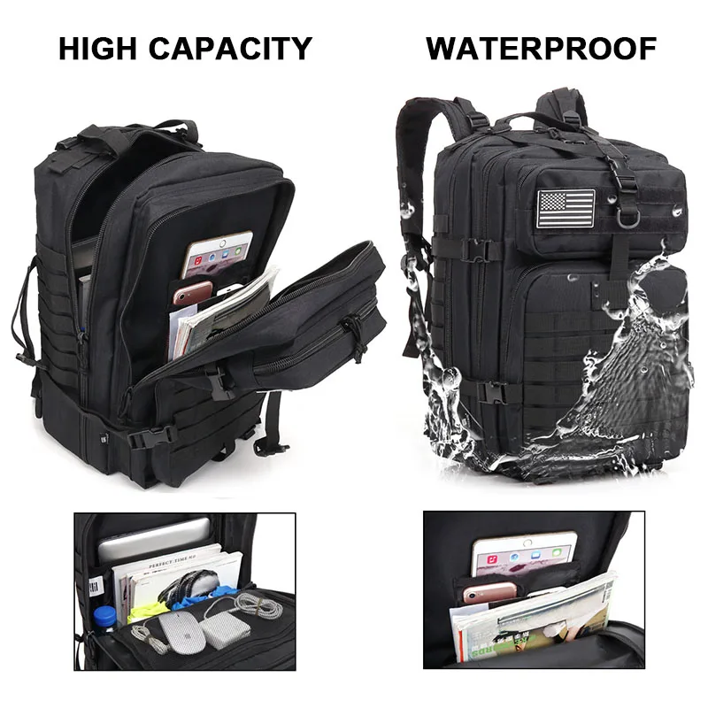 Backpack 50L Large Capacity Camping Man Rucksacks Tactical Hunting Nylon Bags For Sport Trekking Waterproof Pack