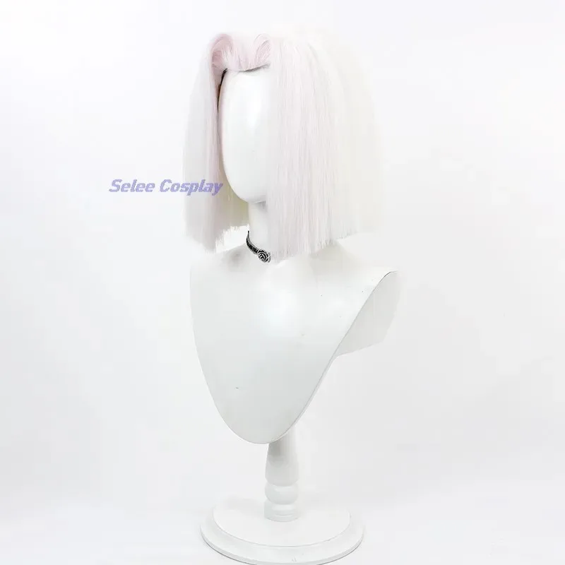 Hazbin Lute peluca Ángel Cosplay pelo blanco Hotel Anime Cosplay Halloween Carnaval fiesta de lujo Color plata Anime Cosplay Prop