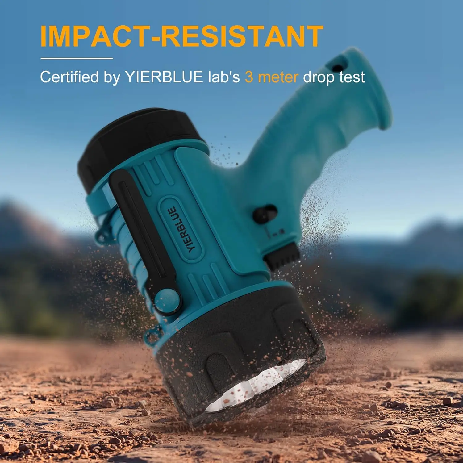 Rechargeable Spotlight with 1000000 Lumen LED, IP67 Waterproof, Long Runtime, and Foldable Stand for Outdoor Use