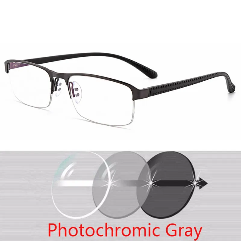 Męskie okulary do czytania z fotochromem – asferyczne na żyłkę 5 Okulary do czytania z fotochromem mężczyźni asferyczne twarda spoina Lense Reader okulary elastyczne świątynie nogi pół ramki mężczyzna prezbiopia 3