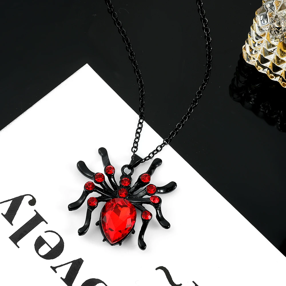Vintage-Halskette mit rotem Kristall-Spinnenanhänger, Gothic-Punk-Tierschmuck für Party, Halloween-Dekoration, einzigartiges Geschenk