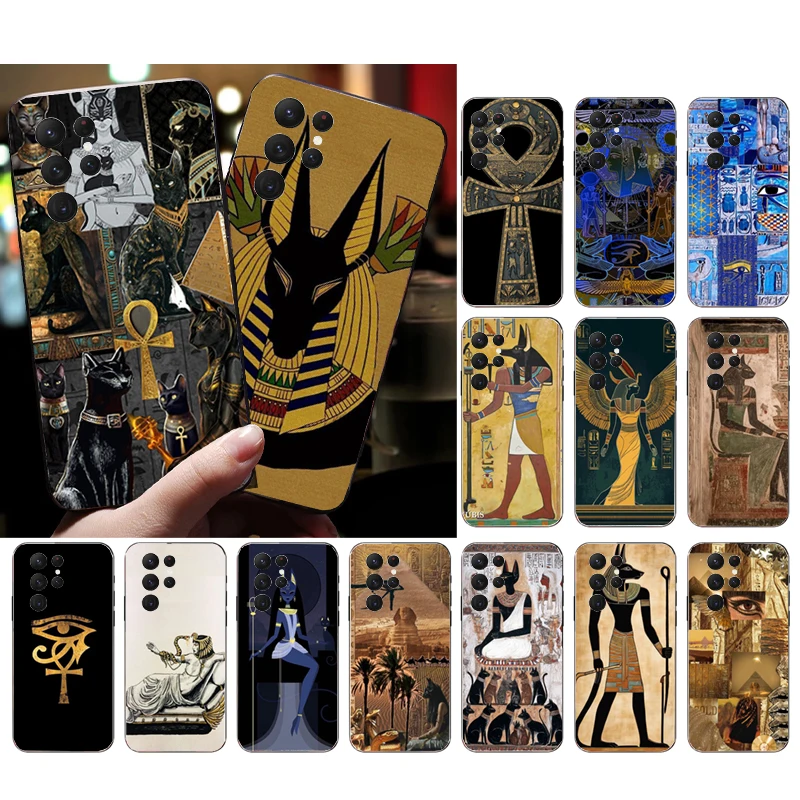 Phone Case For Samsung Galaxy S26 S25 S24 S23 S22 Ultra S23 S22 S25 Plus S24FE S23FE S26Edge Egypt Pharaoh Cat Anubis