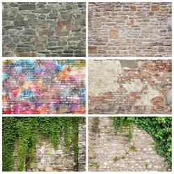 Vintage Brick Wall Backdrop Stone Green Leaves Kid Baby Birthday Portrait Wedding Photography Background Decor Photo Studio Prop