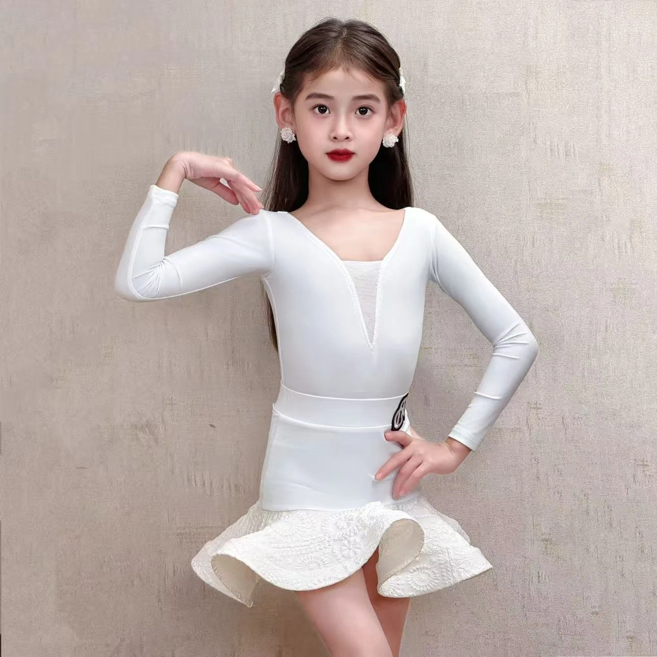 

Детская одежда для танцев румба, ча-ча, наряд для выступлений, зимняя одежда для девочек, одежда для латинских танцев, платье с длинными рукавами, костюм