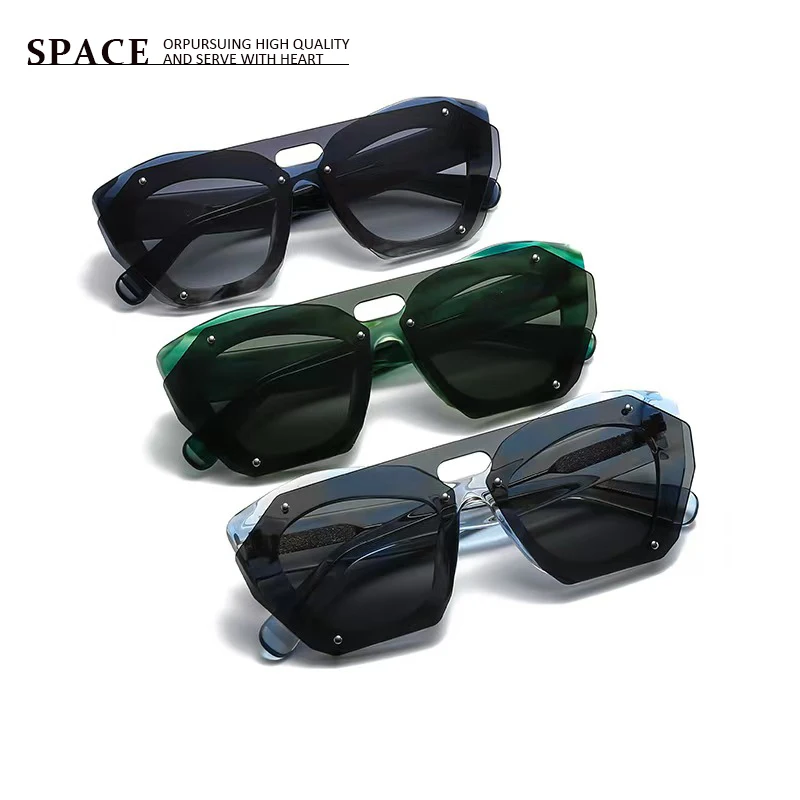 

618882 new large-frame double-beam polygonal men sunglasses acetate travel street style UV400 sunglasses with engraved LOGO
