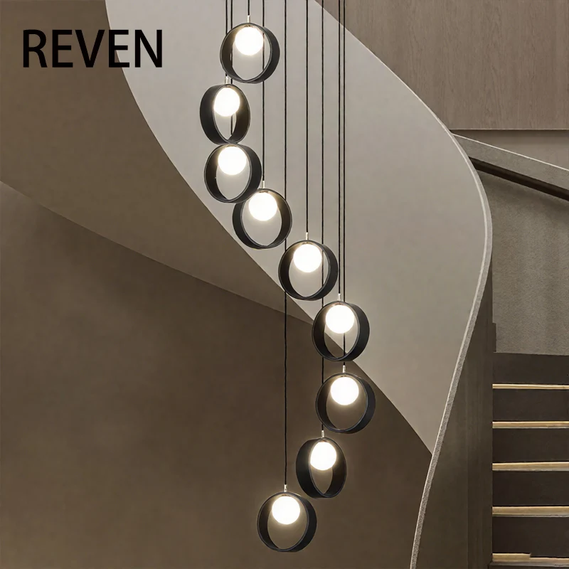

REVEN Modern Chandelier Pendant Light Dimmable Glass Ceiling Lamp Black Solid wood Nordic for home Interior staircase Lustre