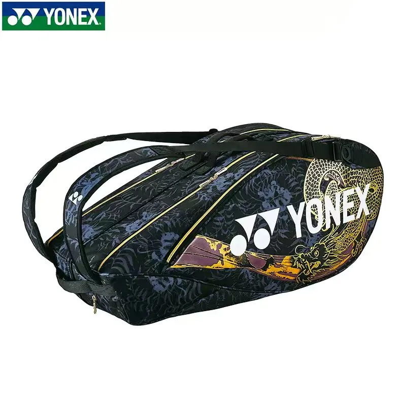 

YONEX-Dragon Pattern Badminton Racket Bag, Professional Tennis Racket Backpack, Independent Shoes Compartment for 6 Rackets