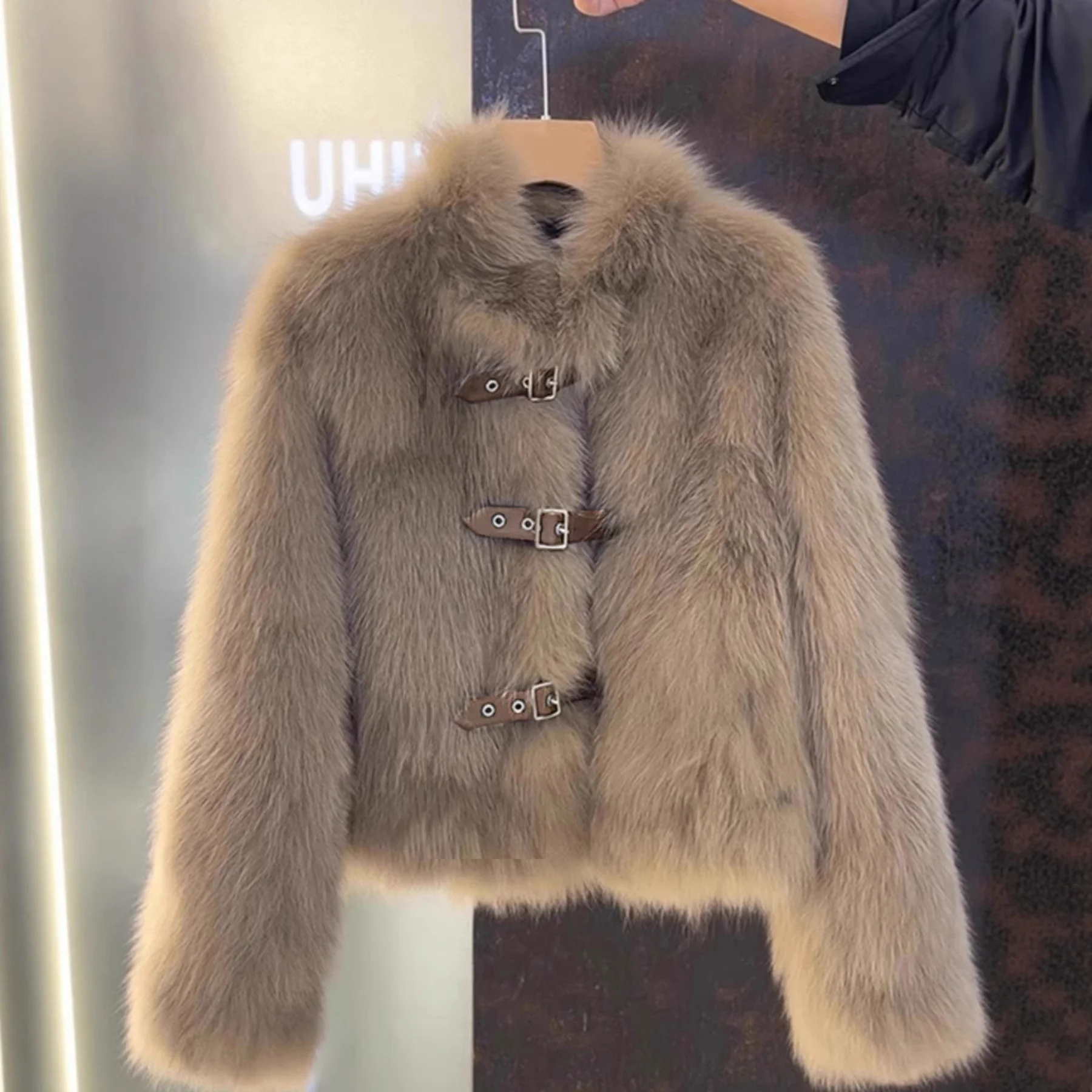 Fake Fur Fur Short Jacket Winter Fashion Women's Black Stand Up Collar Top Trendy Long Sleeved Chic Button Up Warm Outwear 2