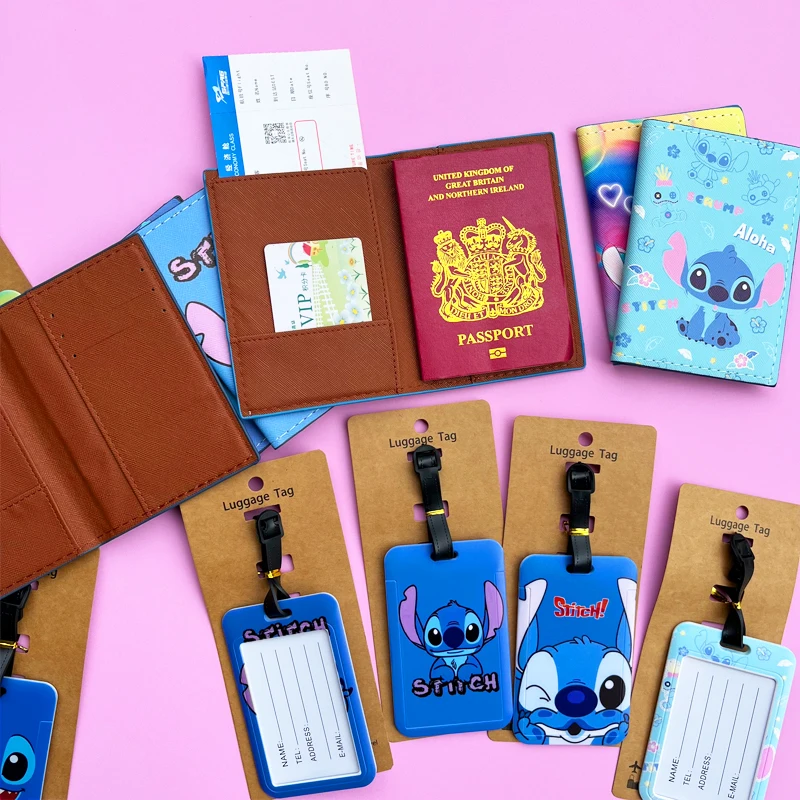 1 conjunto de capa para passaporte e etiquetas de bagagem, porta-passaporte de viagem da disney, etiqueta de bagagem, porta-cartão de identificação