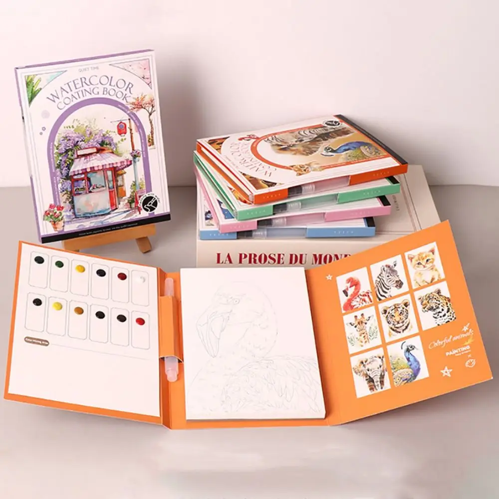 

Тройной набор книг-раскрасок, декомпрессионная книга для рисования «сделай сам», книга для акварельной живописи поставляется с пигментной кистью для рисования