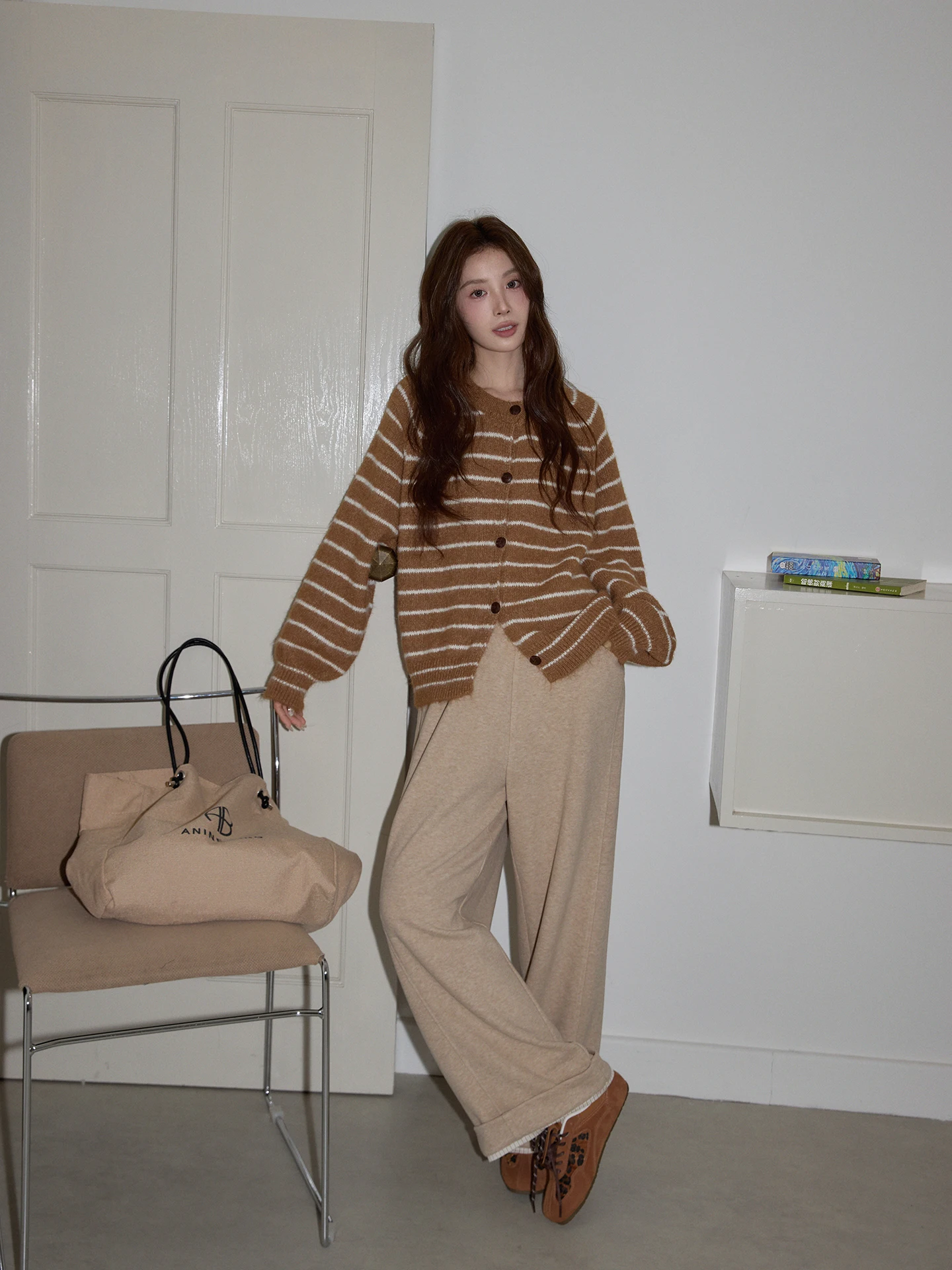 

i Color Loose Casual Pants Women's High Waist Wide Leg Long Pants Dra Floor-Length Korean Sle Commute Faion