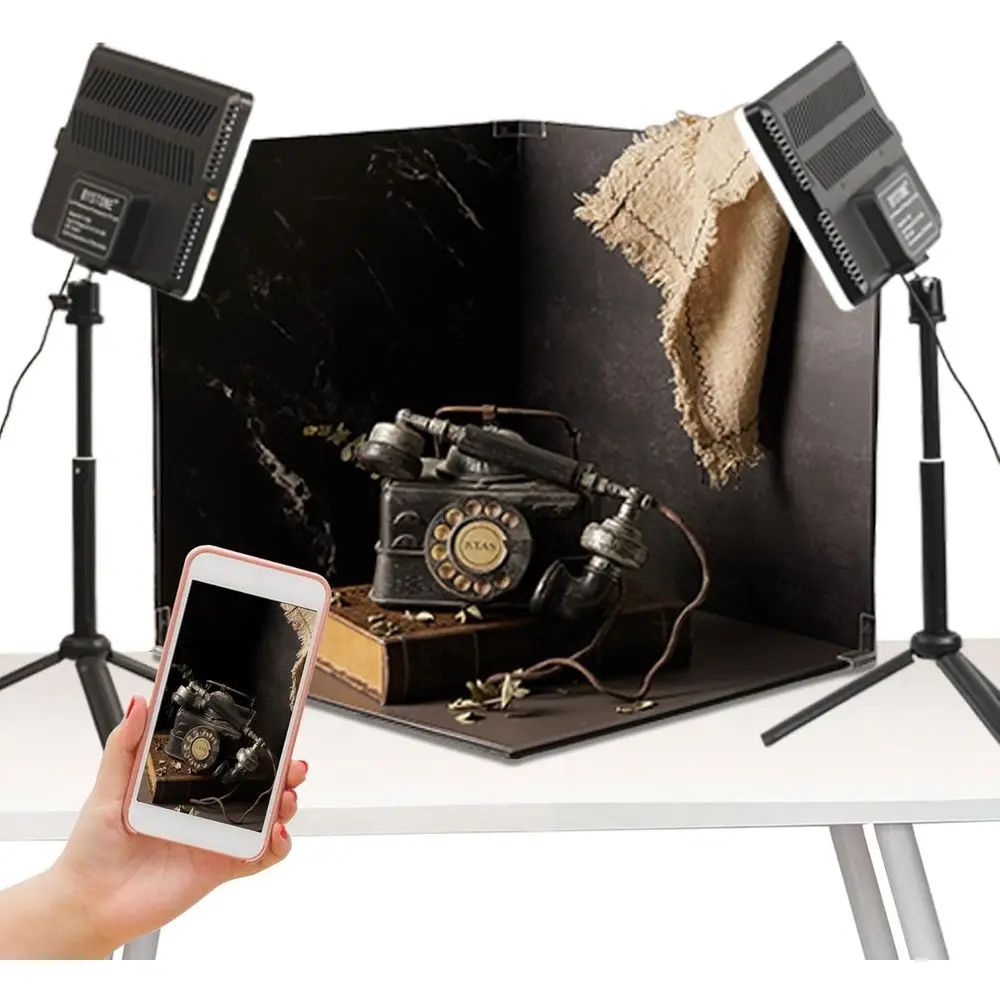 Caja de Luz para Fotografía Mejorada, Estudio Fotográfico Portátil de 16x16 Pulgadas, Kit de Tienda de Fotografía Profesional con 288 Luces LED y 15 Fondos HD