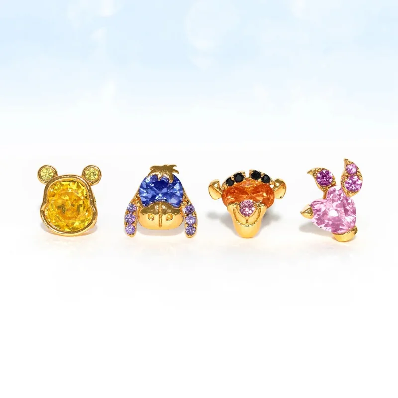 

4pcs Anime Peripheral Cartoon Winnie The Pooh Kawaii's Winnie Earrings Small Gift