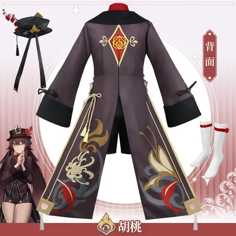 Genshin Impact Hutao Cosplay Traje para Mulheres, Roupas Anime, Roupa Halloween para Adultos