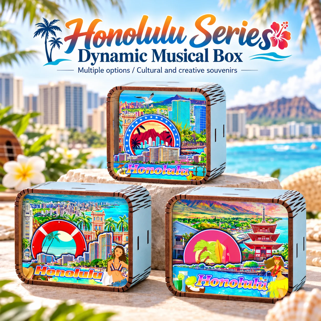 Hawaii American Music Boxes Wind Up Snow Globe Travel Souvenir Gift