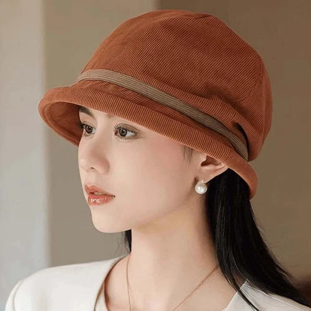

Elegant Temperament Corduroy Pullover Cap Warmer Japanese Style Winter Fisherman Hat Soft Windproof Anti-cold Bucket Hat Women