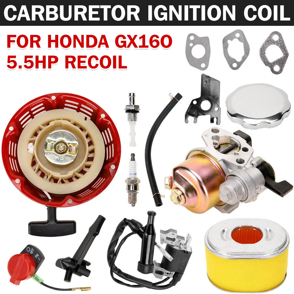 Carburetor Set Service Carburetor Plug Ignition Coil Recoil Gaskets Spark Plug Air Filter Kit Fit For Honda GX140 GX160 GX200