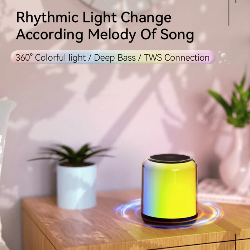 TWS Speaker Bluetooth portabel BT 5.2 kartu TF, didukung panggilan bebas genggam dengan kotak suara mikrofon lampu warna-warni tampilan penuh