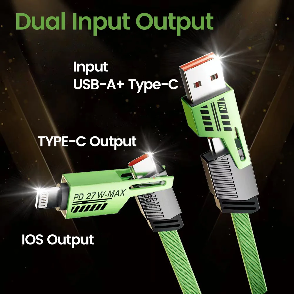 PD 65W/27W 4 in 1 Mecha Fast Charging Data Cable Cord For iPhone 15 Samsung Xiaomi USB Type C Multi Port Quick Charge Wire Line