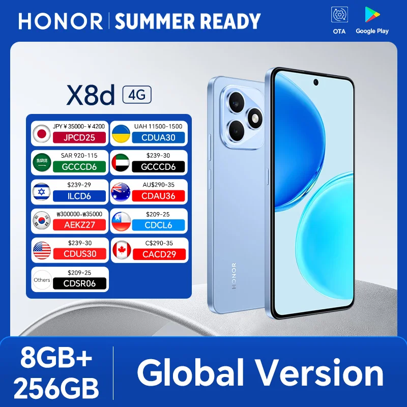 Global Version HONOR X8d 4G 8GB+256GB 6.77'' AMOLED 120Hz Screen 108MP Main Camera 7000 mAh 45W SuperCharge Dual SIM Android 16