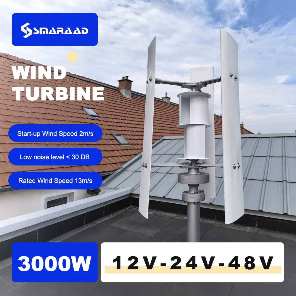 Aerogenerador de Eje Vertical de 3000W 3KW, 12V 24V 48V, Certificado CE, Energía Gratuita, Arranque a Baja Velocidad, Fuera de la Red, para Uso Doméstico