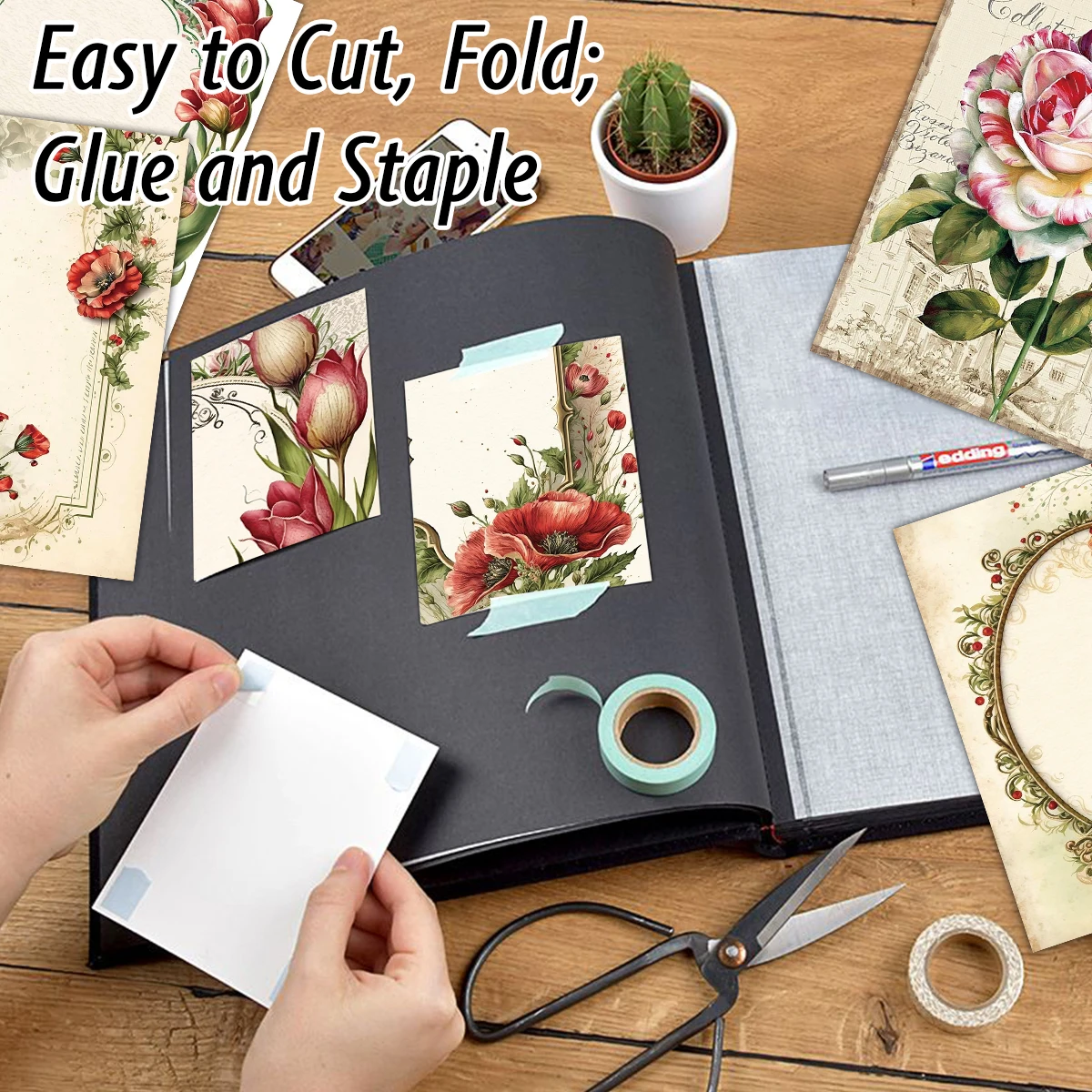 30pcs Vintage Floral Scrapbook Paper Pad Retro-Themed Decorative Materials for Planner,Bullet Journaling,Junk Journal,DIY Crafts