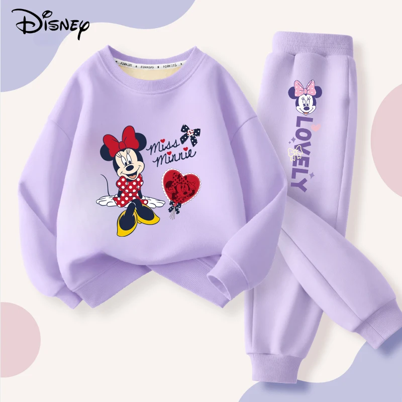 Disney Minnie พิมพ์เสื้อผ้าเด็กทารกชุดฤดูใบไม้ร่วงเด็กเสื้อด้านบนและกางเกงด้านล่าง 2 ชิ้นชุดลําลอง