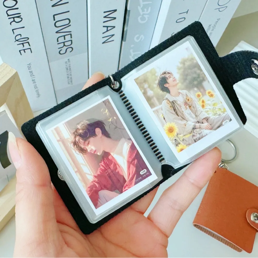 New 2 Inch Mini Photo Album 20 Pockets with Keychain Backpack Keyring Snap Button Design Keychain Mini Album