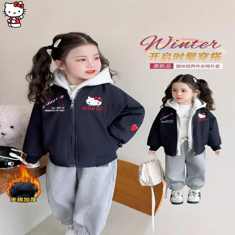

Sanrio Hello Kitty топы Kawaii Y2k аниме детская одежда детский утолщенный комплект из двух предметов в западном стиле бейсбольная куртка с героями мультфильмов
