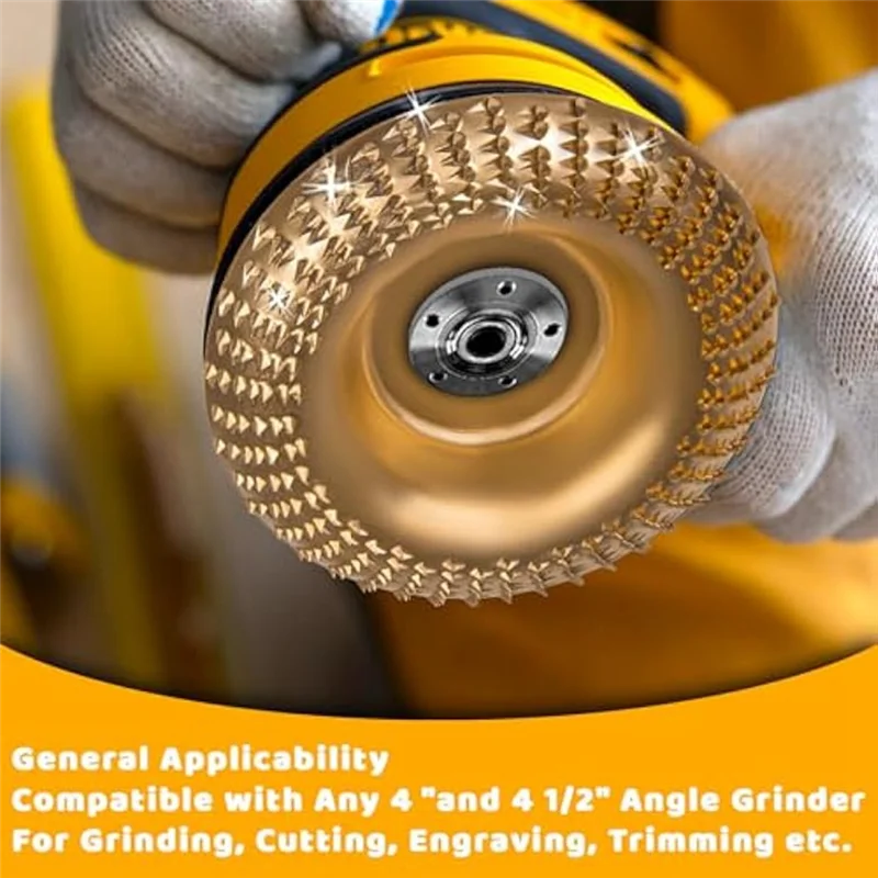 Zestaw tarcz do rzeźbienia w drewnie do szlifierki kątowej F-T 4 PCS, stal węglowa złota, do mocowania 4-calowego lub 4 1/2-calowego, do obróbki drewna