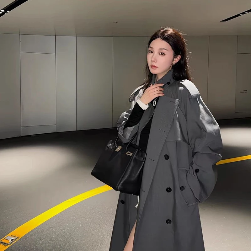 

plus Size 300 Pou Briti Retro Sle Women's Coat Autumn Versatile Loose Large Coat Trendy Small Size Casual Long Sve