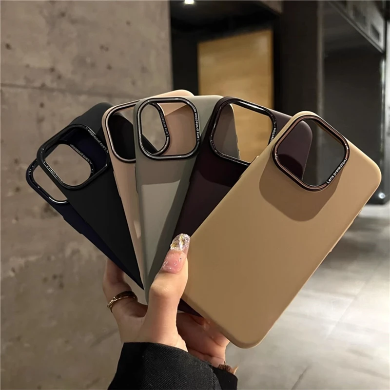 Matte Solid Color Shockproof Phone Case For iPhone 16 14 15 Pro Max 13 12 Skin Feel PC Ultra Thin Lens Protection Bumper Cover