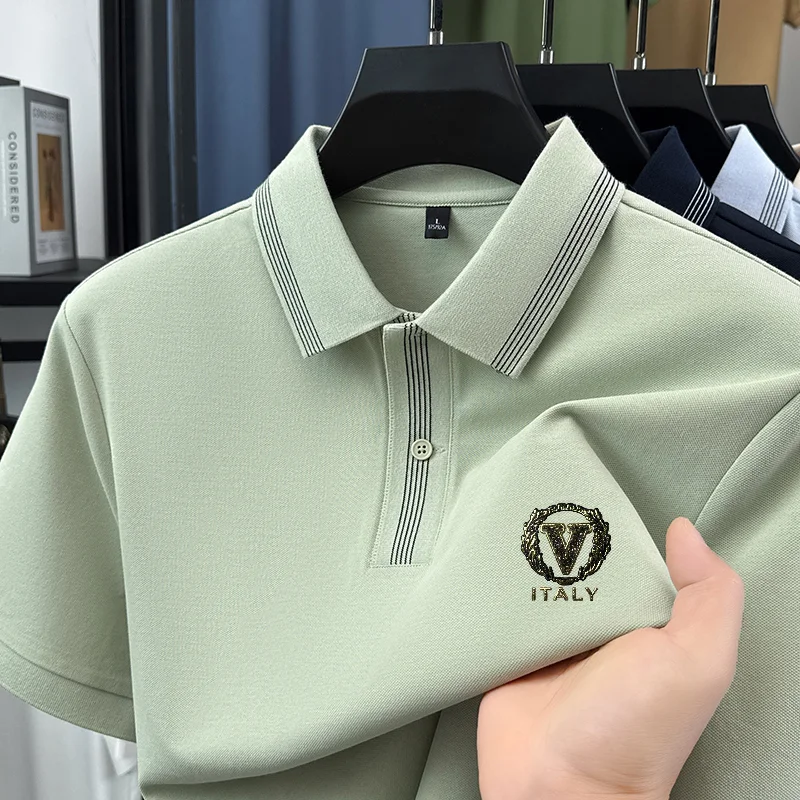 Original Design Heißer Verkauf Herren Kurzarm-Poloshirt mit Kragen, Knöpfen und Buchstaben-Print – Golf-T-Shirt für den Sommer, Neu, Business-Mode, Herrenbekleidung