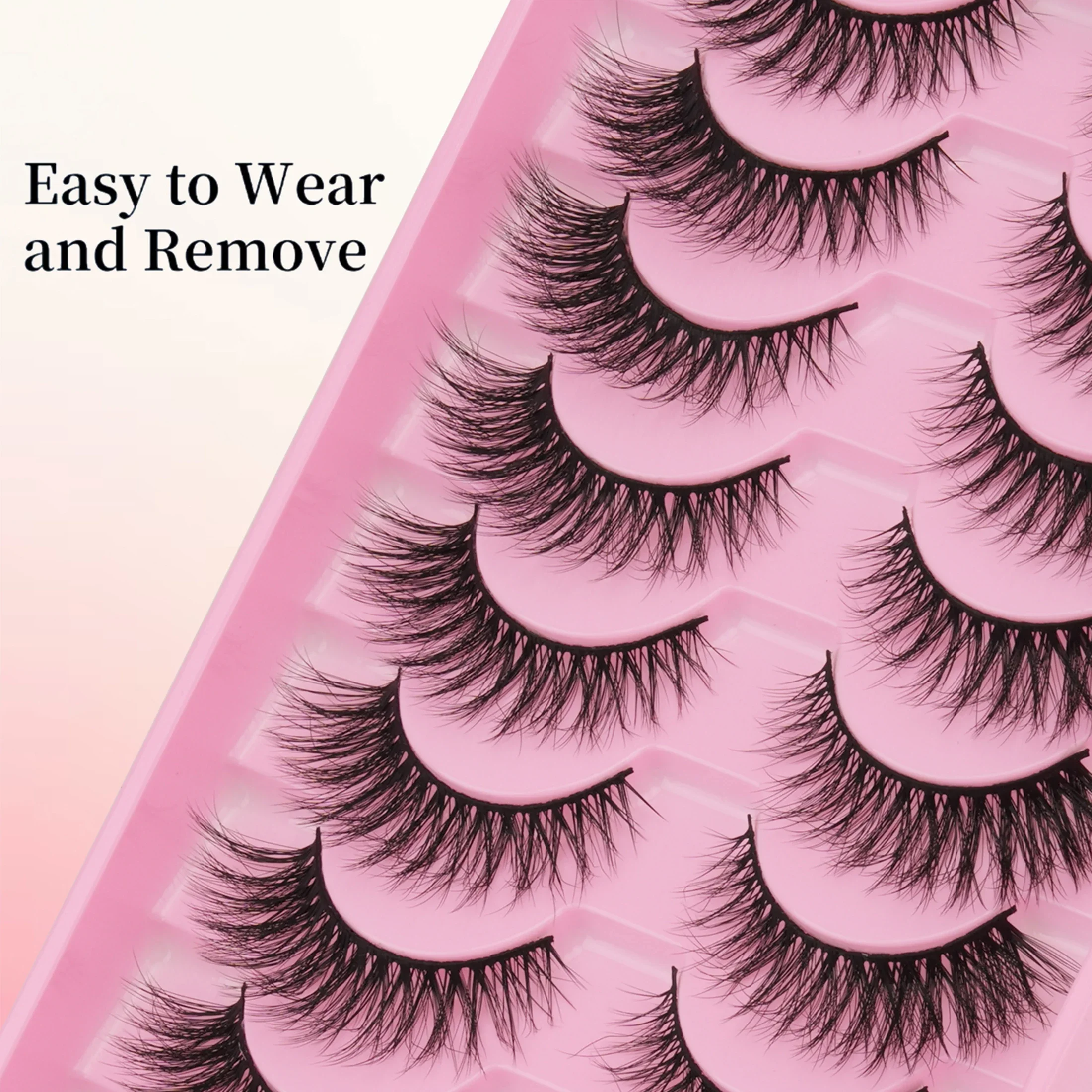 10 Pairs Faux Mink False Eyelashes D Curl Russian Volume Wispy Fluffy Lashes Soft Band Reusable for Party Daily Makeup
