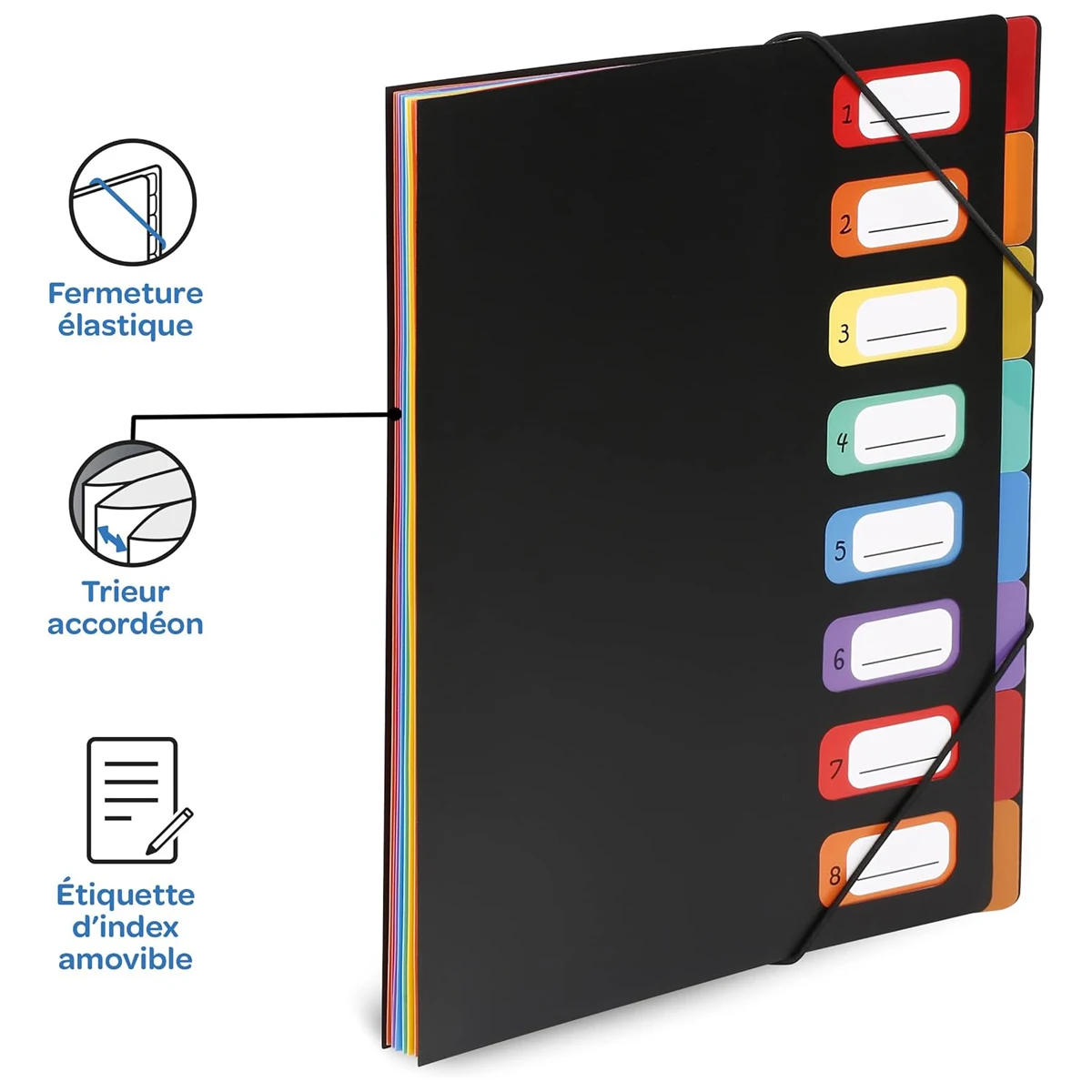 Multi-layer A4 document bag - with rainbow index labels and a color-coded calendar system for organizing office documents.
