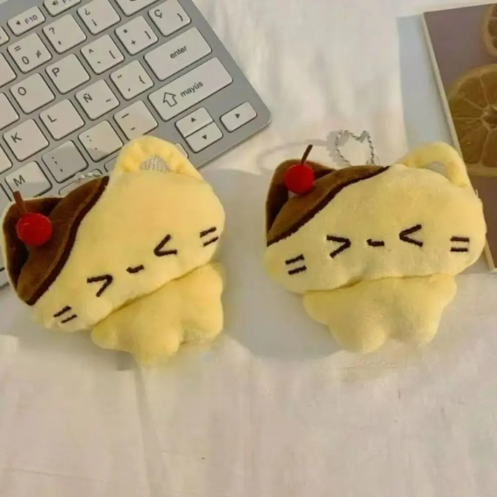 Four-leaf Clover Headphones Cat Keychain Stuffed Animal Cartoon Cherry Pudding Cat Keyring Backpack Ornaments Kawaii Cat