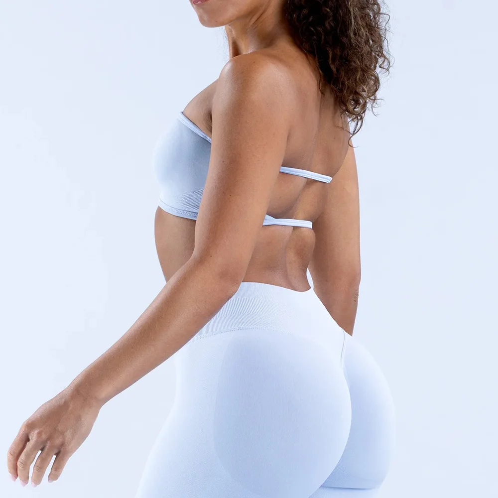 Denyf Backless Bandeau Sports Bra Gym Women Crop Tube Top Seamless Yoga Top Sexy Workout Sportswear Push-up Fitness Underwear