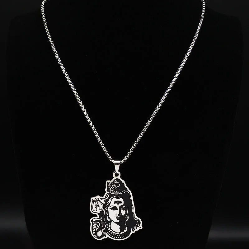 Black Enamel Stainless Steel Shiva Parvati Ganesha Indian Art Hindu God Figure Religious Necklaces Pendants Jewelry N3224S02