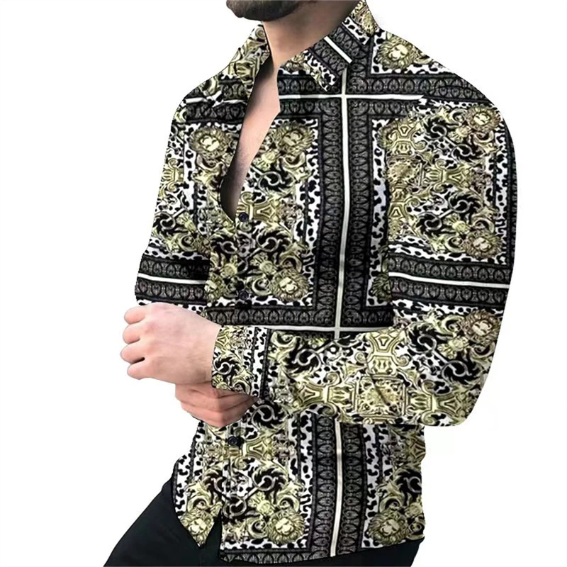 Men\'s shirt 3D printed shirt outdoor street long sleeved button up clothing oversized fashion clothing fashion