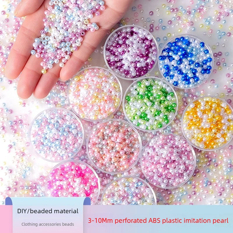 3-10mm ABS Perforierte Farbige Imitationsperlen Handgefertigte Perlen DIY-Material für Schuhe, Kleidung, Hut-Accessoires