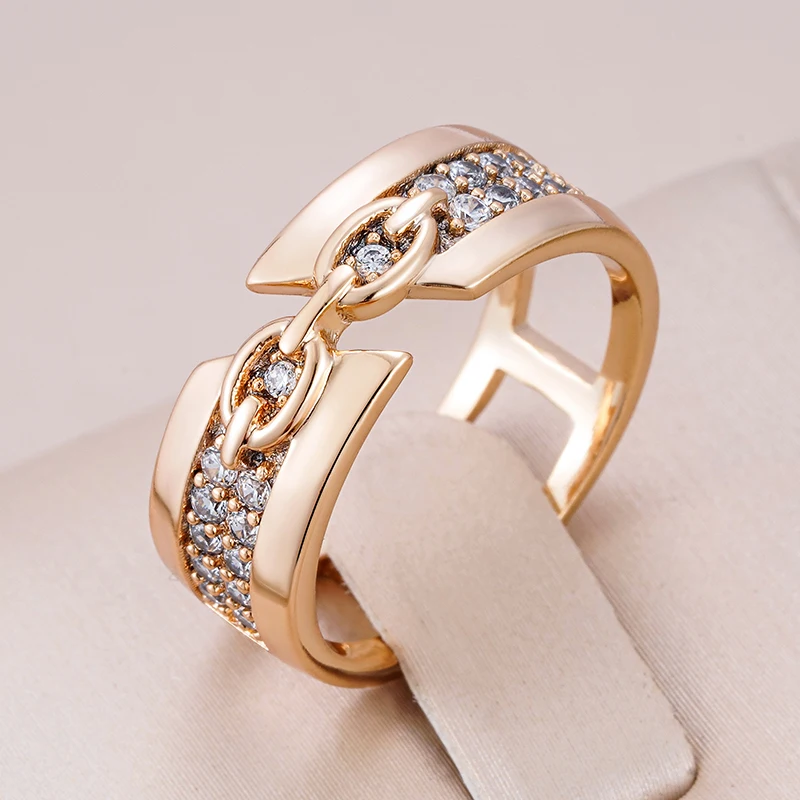 Kinel Unusual 585 Rose Gold Color Rings Women Minimalist Geometry Natural Zircon Ring Fashion Fine Daily Jewelry 2022 New