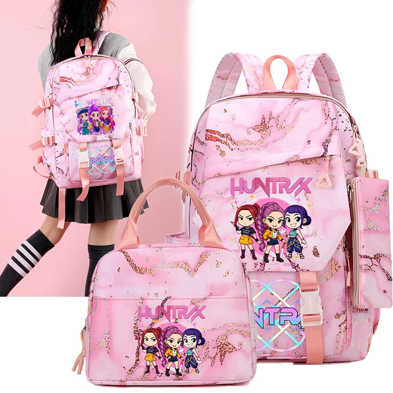 

KPop Demon Hunterss Рюкзак Набор пеналов Студенческий Подросток Мультфильм Аниме Школьная сумка Сумка для ручек Большая вместительная сумка для книг Сумки для ручек