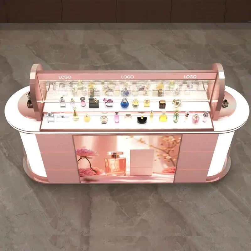 custom.Modern Luxury LED-Lit Glass Shelf Cosmetic Retail Showcase Unit Wall Mounted Perfume Store Display Cabinet I