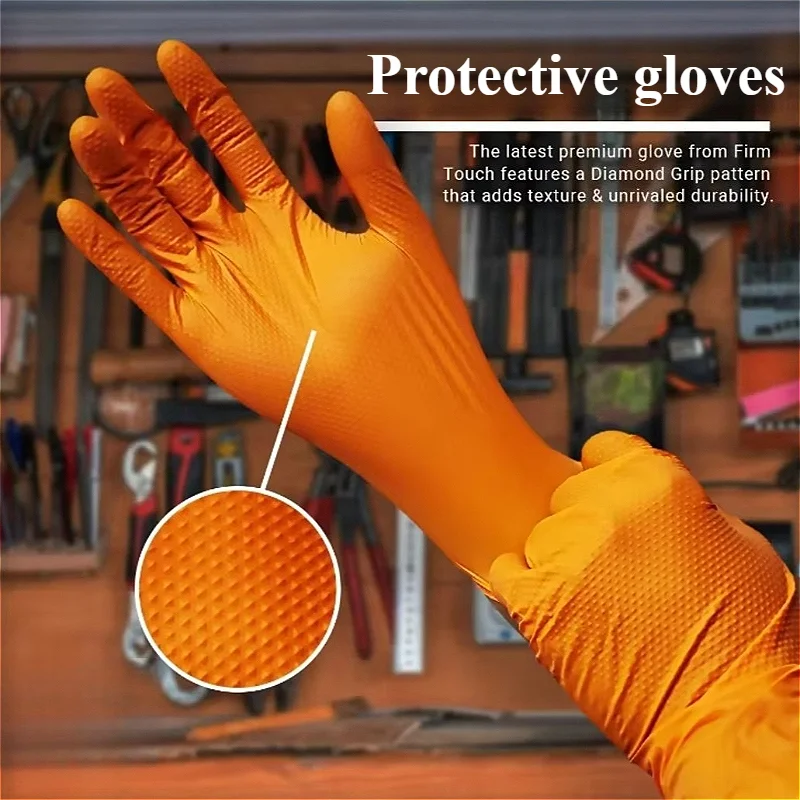 

100pcs Orange Nitrile Gloves Disposable Safety Protective Work Gloves Auto Mechanic Industrial Gloves Security Protection Tools
