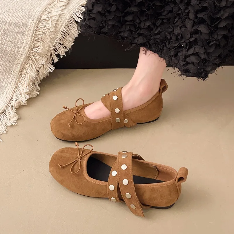 Fashion Silk Women Ballet Flats Footwear Lolita Shoes Luxury Autumn Female Butterfly-Knot Round Toe Ladies Dance Shoes