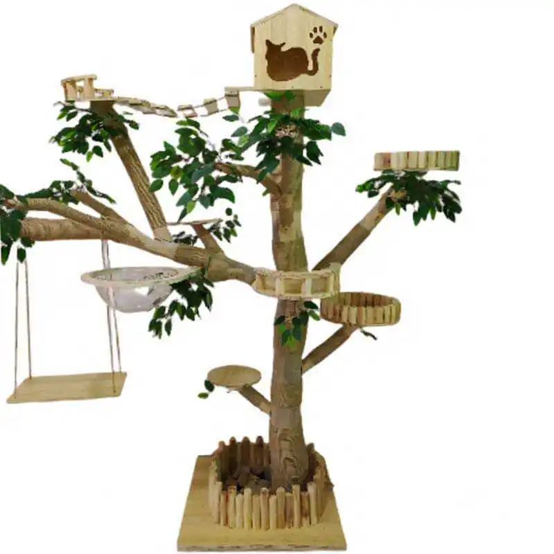 Integrated large cat climbing frame tree decorative tree solid wood cat shelf set